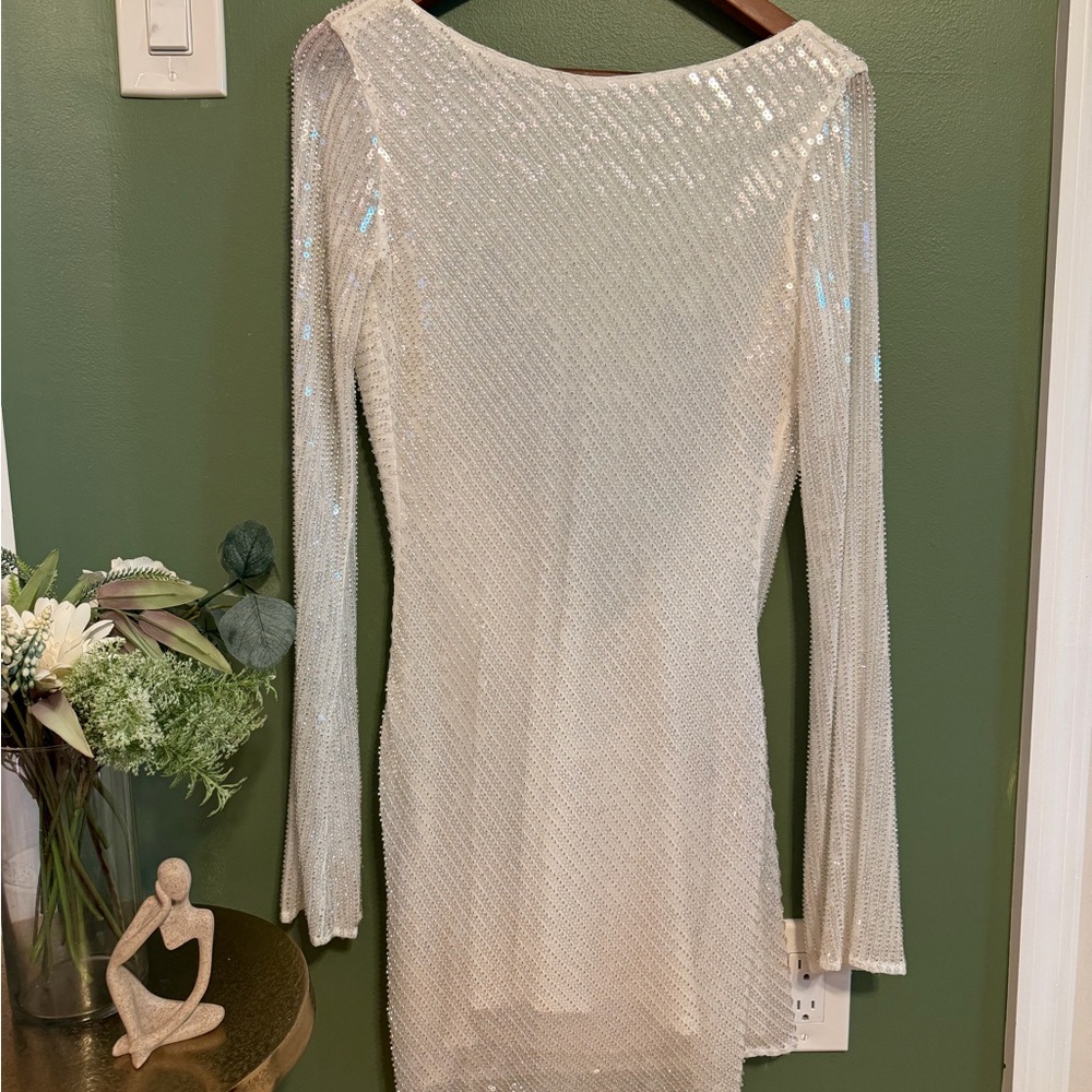 NWT Meshki Nala Sequin Long Sleeve Mini Dress in White - Small